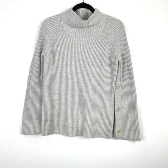 VINCE Mock Neck Ribbed Long Sleeve Button Detail Wool...